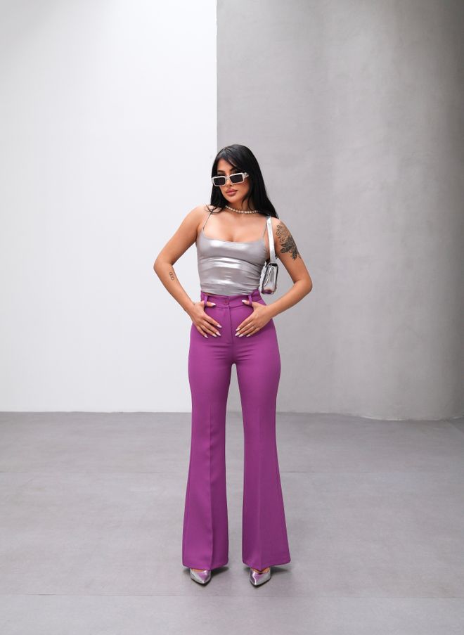 Ouz Fashion Разширени Панталони Лилаво Дрехи на едро Небрежен