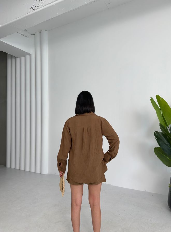 Ouz Fashion Brown Stylish Oversized Casual Set Wholesale Clothing Modest