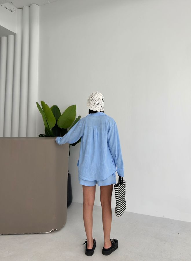 Ouz Fashion Blue Casual Oversized Sweat Shorts Set Wholesale Clothing Modest