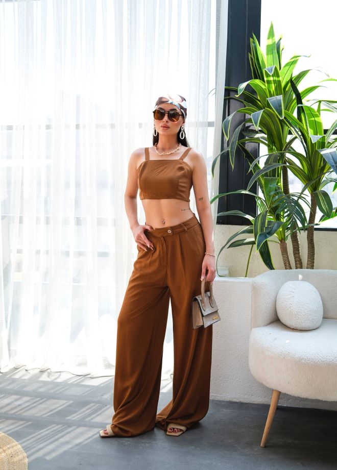 Ouz Fashion Lininis “Gipeli Crop And Pants” Dvigubas Komplektas Didmeninė prekyba drabužiais Aptempta ir platėjanti