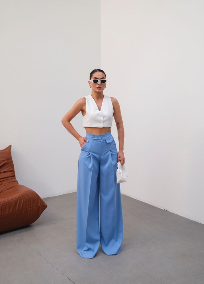 Ouz Fashion بنطال بالازو مزين بثلاثة أزرار ملابس بالجملة غير رسمي