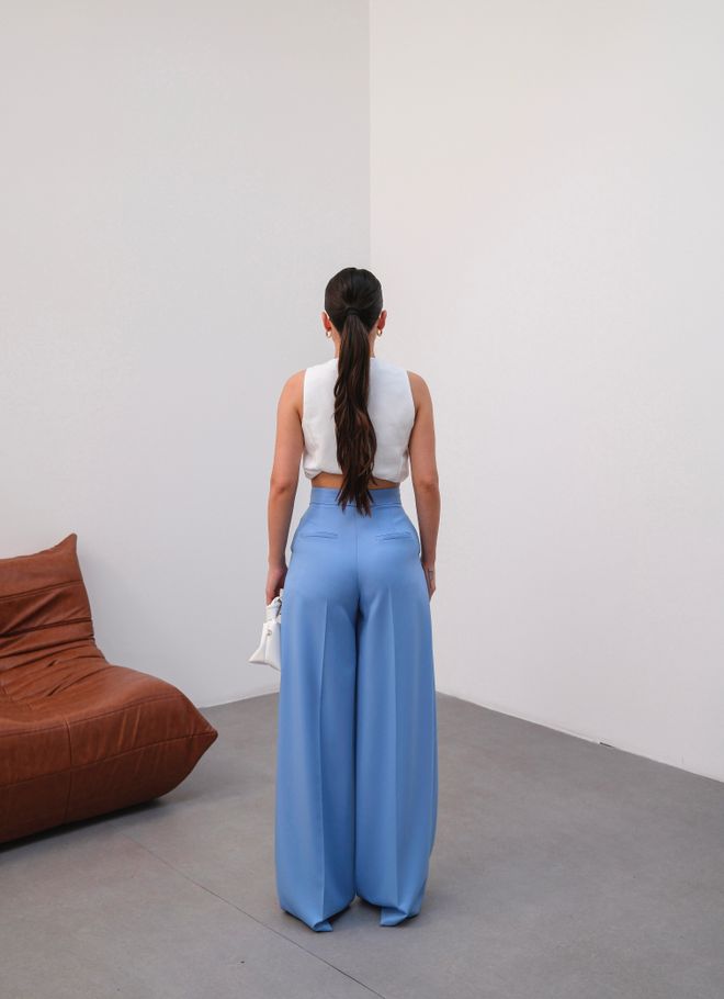 Ouz Fashion Three Button Detailed Palazzo Pants Wholesale Clothing No Fabric