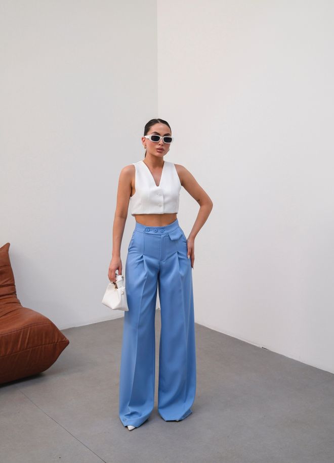 Ouz Fashion Three Button Detailed Palazzo Pants Wholesale Clothing Spring