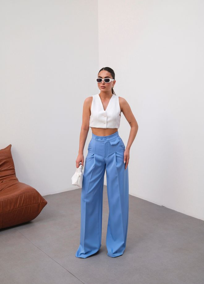 Ouz Fashion Three Button Detailed Palazzo Pants Wholesale Clothing Formal