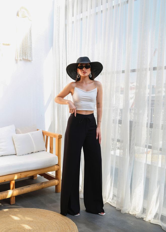 Ouz Fashion Čierne Elegantné A Neformálne Palazzo Nohavice Veľkoobchod s oblečením Neformálny