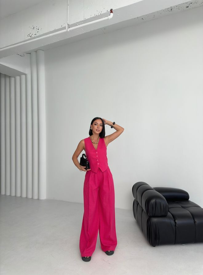 Ouz Fashion Elegantiško Palazzo Rinkinys Ryškiai Rožinė Didmeninė prekyba drabužiais Kokteilinė