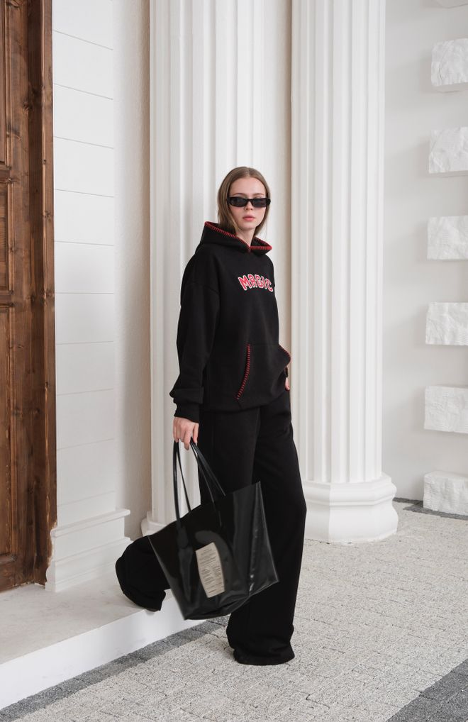 Ouz Fashion Tuta Nera Con Cappuccio E Pantaloni Palazzo A Gamba Larga Abbigliamento all'ingrosso 5