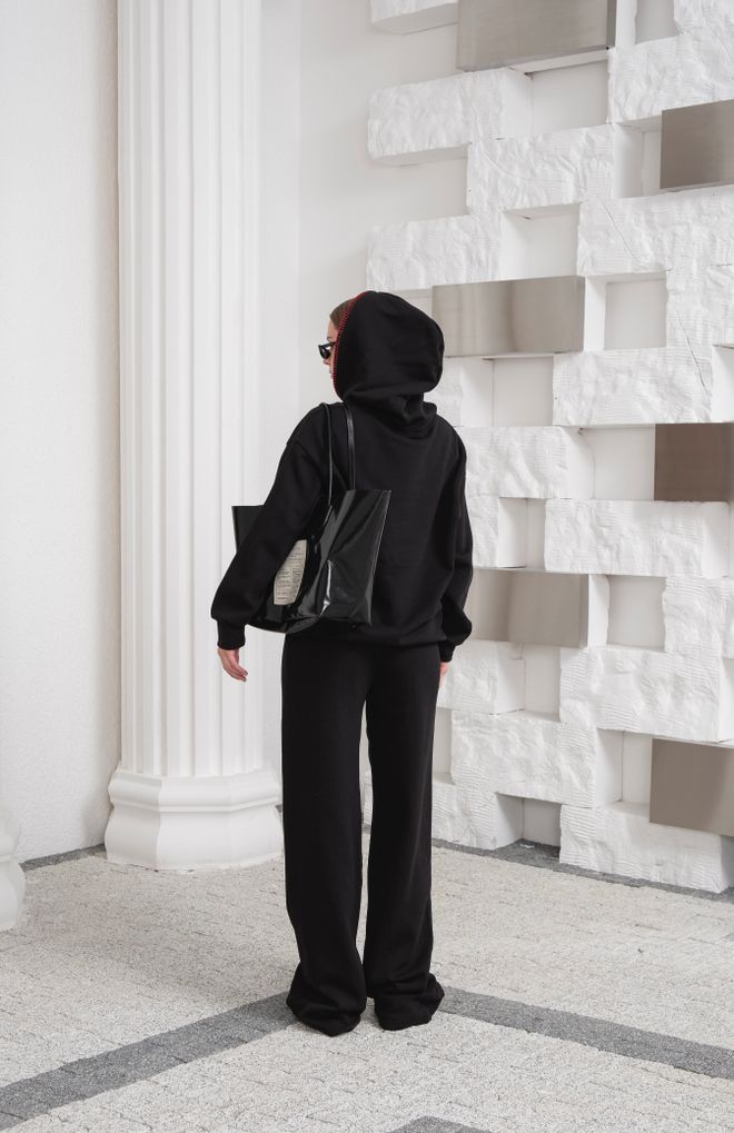 Ouz Fashion Tuta Nera Con Cappuccio E Pantaloni Palazzo A Gamba Larga Abbigliamento all'ingrosso 1