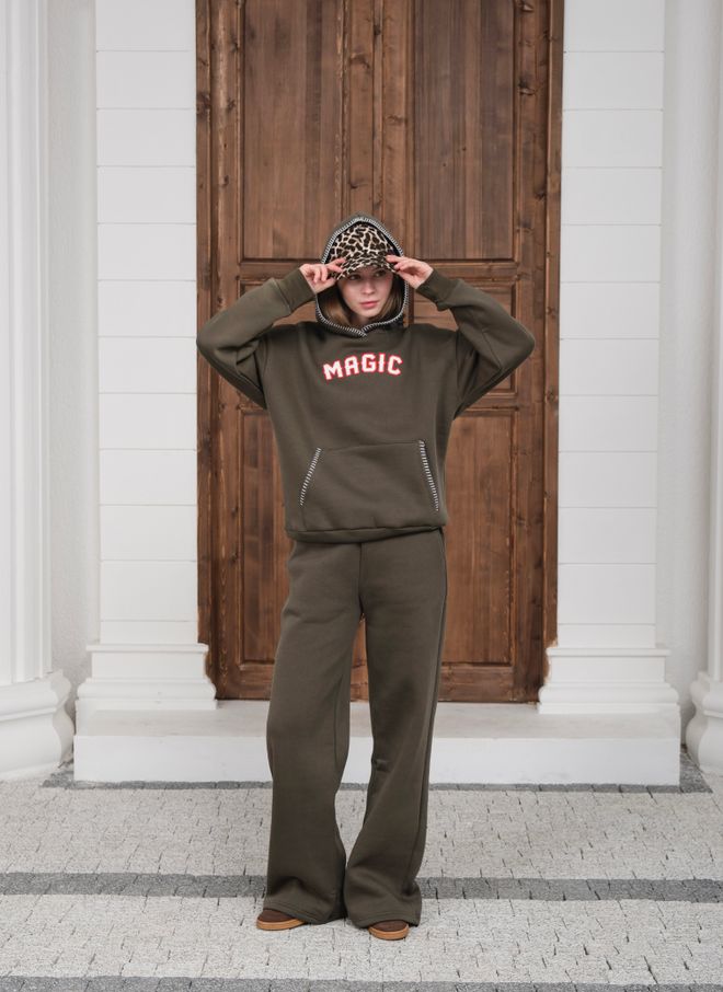 Ouz Fashion Анцуг Комплект Каки Небрежен Спорт Улична Мода Дрехи на едро Свободно време