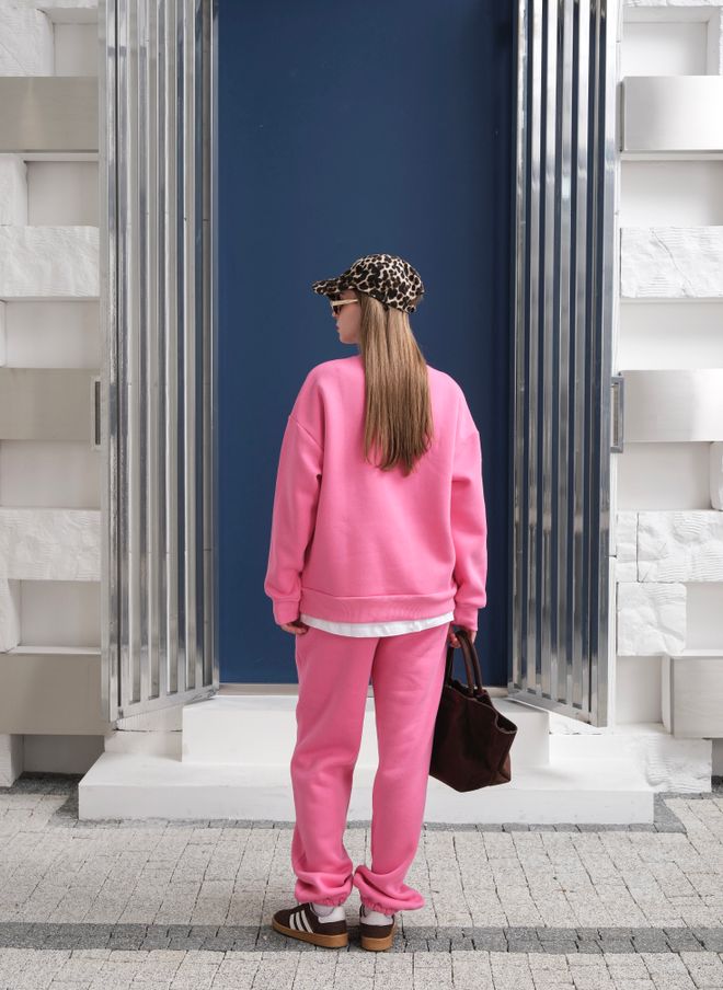 Ouz Fashion Pink Tracksuit Oversized Jogger With Round Neck Wholesale Clothing Lounge