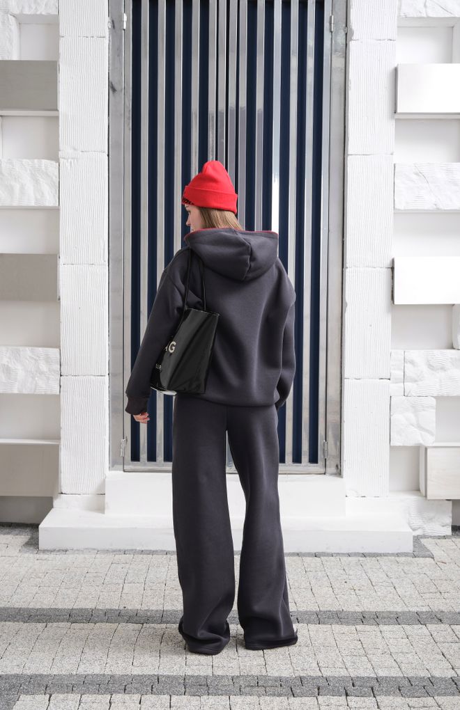 Ouz Fashion Schwarzer Trainingsanzug In Oversized Passform Mit Kapuze Großhandelskleidung Lässig