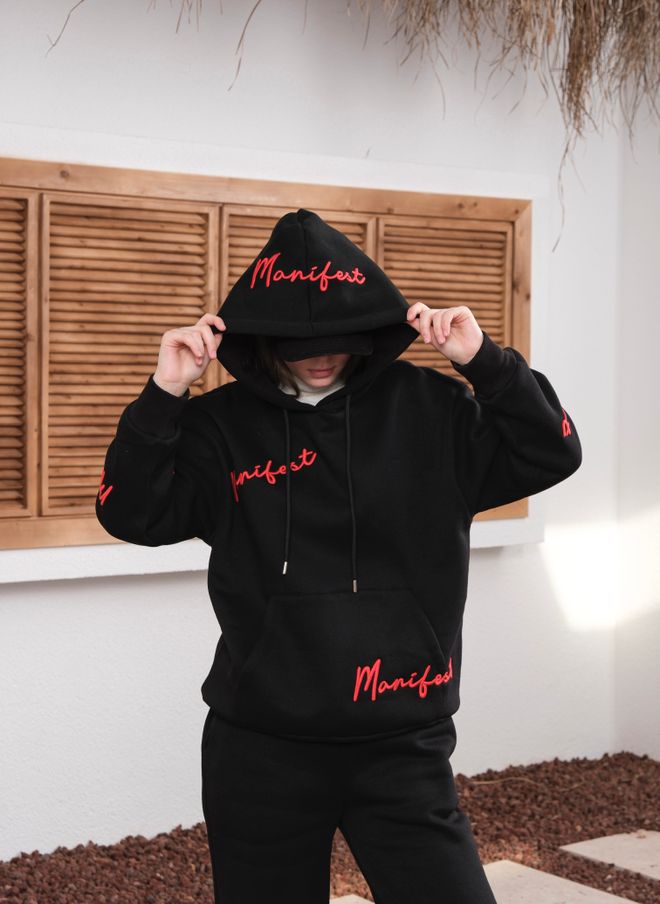 Ouz Fashion Black Oversized Fit Tracksuit With Kangaroo Pocket Wholesale Clothing Casual