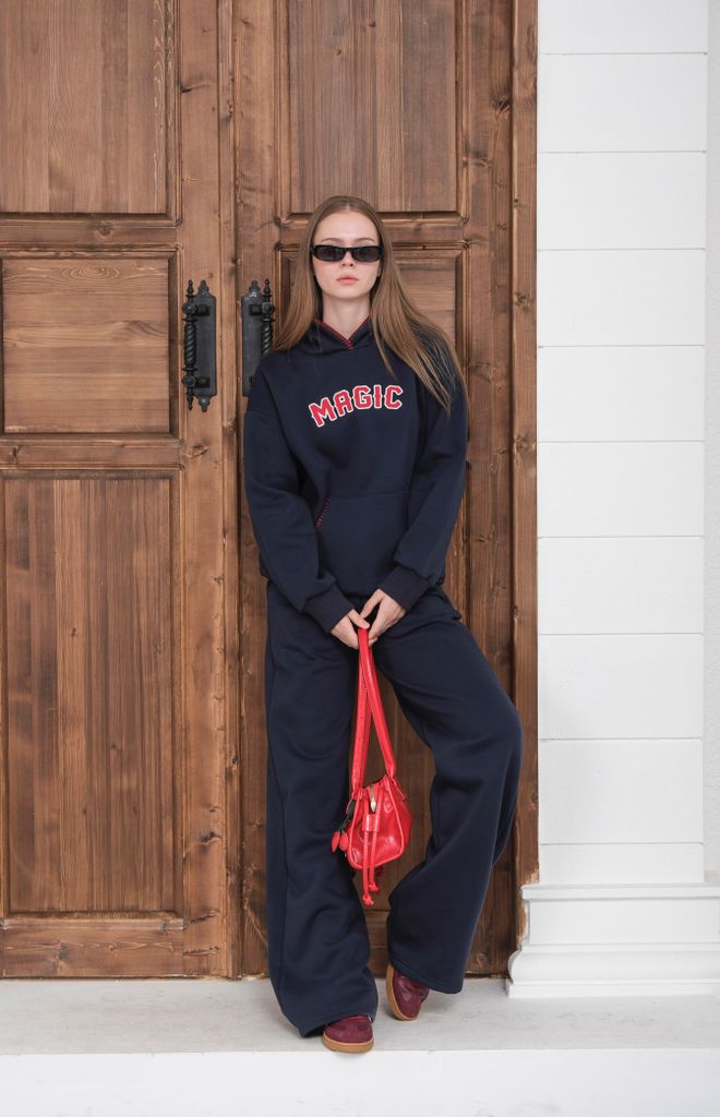 Ouz Fashion Lacivert Eşofman Takımı Kapüşonlu Ve Kanguru Cepli Toptan Giyim 5