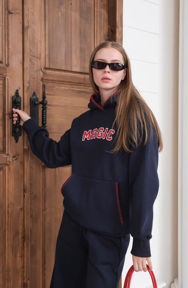 Ouz Fashion Lacivert Eşofman Takımı Kapüşonlu Ve Kanguru Cepli Toptan Giyim Spor Giyim