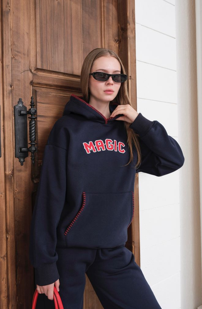 Ouz Fashion Lacivert Eşofman Takımı Kapüşonlu Ve Kanguru Cepli Toptan Giyim 1