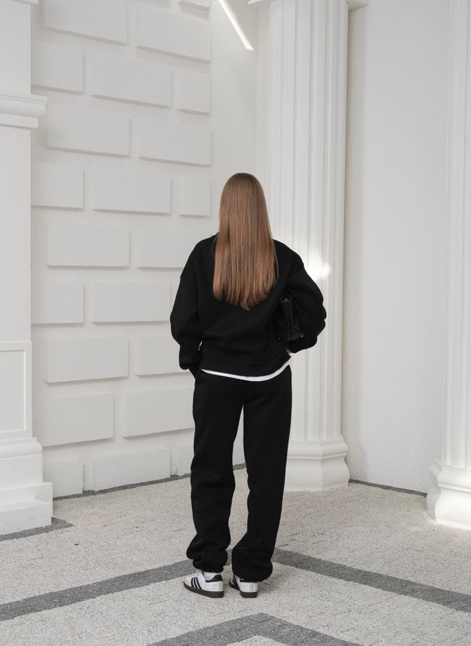 Ouz Fashion Black Tracksuit With Jogger Pants And Crew Neck Wholesale Clothing 1