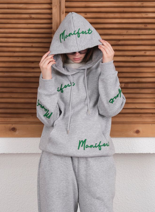 Ouz Fashion Grauer Oversized Trainingsanzug Mit Kängurutasche Großhandelskleidung Lässig