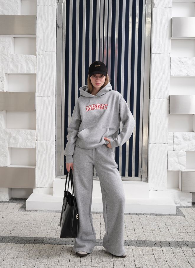 Ouz Fashion Fato De Treino Cinzento Tamanho Grande Com Decote Com Capuz Roupas por atacado Desporto