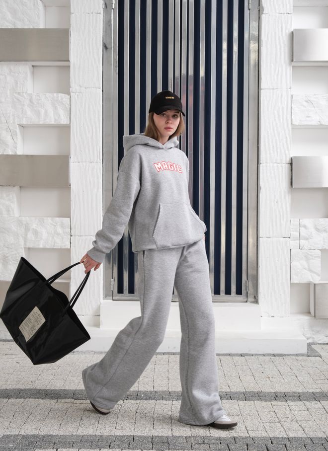 Ouz Fashion Fato De Treino Cinzento Tamanho Grande Com Decote Com Capuz Roupas por atacado 1