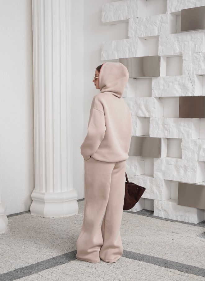 Ouz Fashion Tuta Beige Taglia Oversize Con Tasca A Marsupio E Jogger Lunghi Abbigliamento all'ingrosso Da cocktail