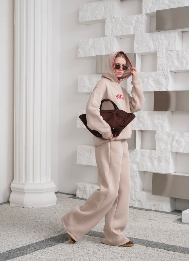 Ouz Fashion Tuta Beige Taglia Oversize Con Tasca A Marsupio E Jogger Lunghi Abbigliamento all'ingrosso Primavera