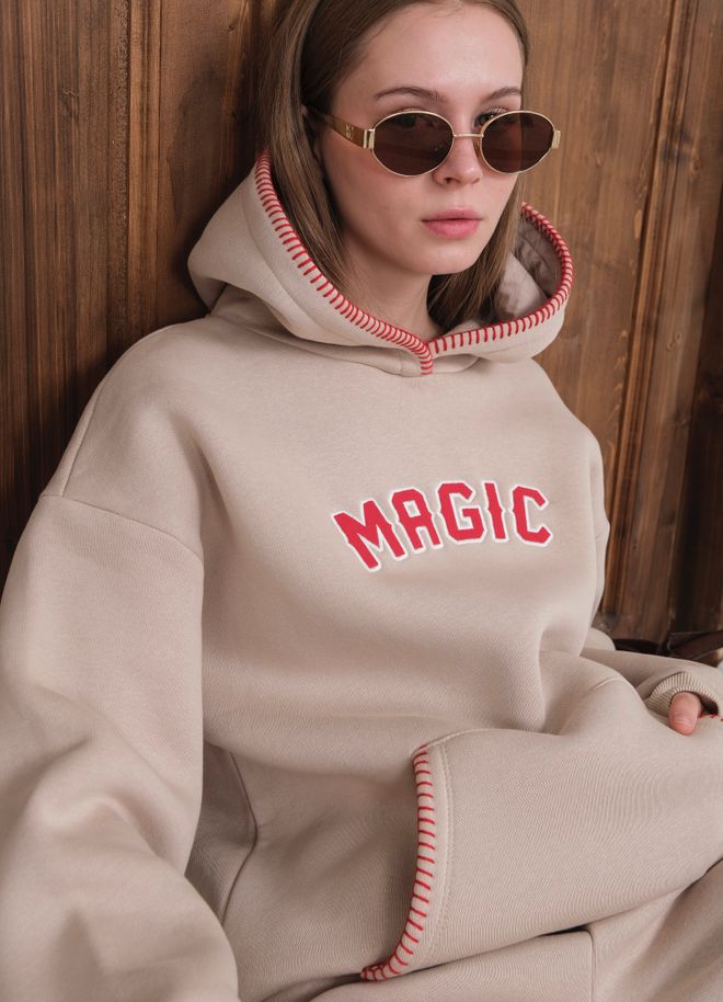 Ouz Fashion Tuta Beige Taglia Oversize Con Tasca A Marsupio E Jogger Lunghi Abbigliamento all'ingrosso 1