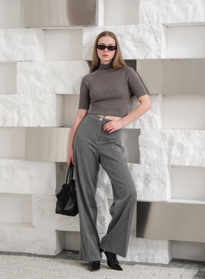 Ouz Fashion Grau Elegante Palazzo Hose Großhandelskleidung Lässig