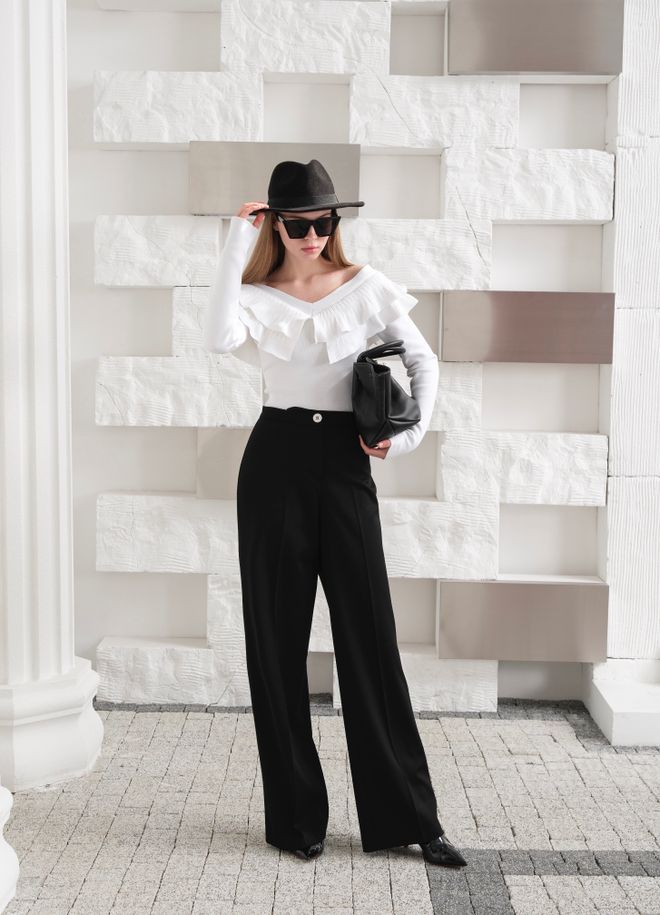Ouz Fashion Schwarze Elegante Formale Palazzo Hose Großhandelskleidung Lässig