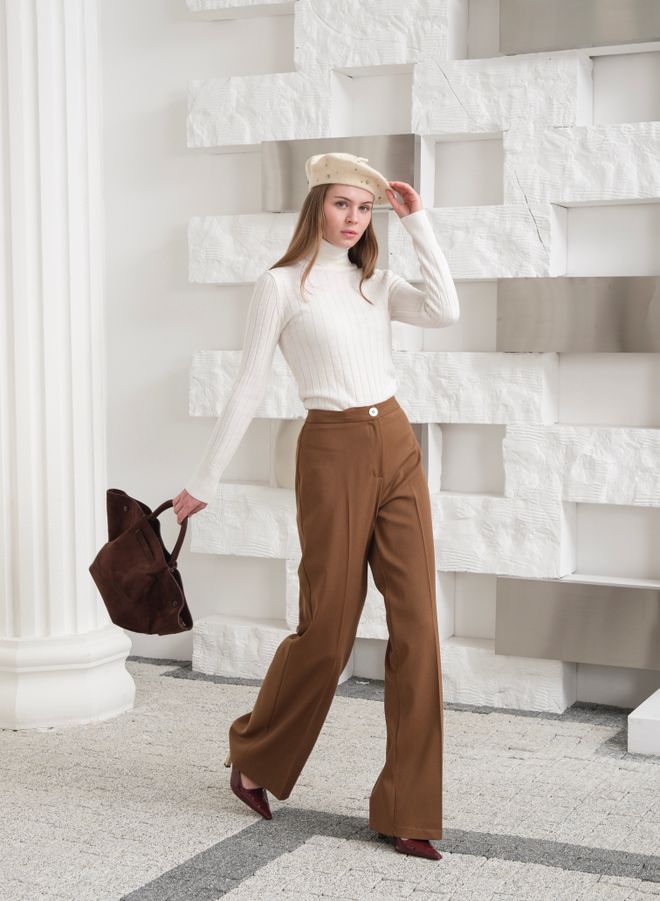 Ouz Fashion Palazzo Hose Mit Weißem Metallknopf Für Den Winter 320gr Großhandelskleidung Lässig