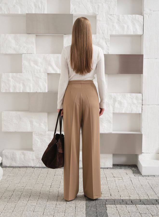 Ouz Fashion Beige Elegante Formale Palazzo Hose Großhandelskleidung Lässig