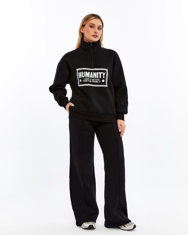 Ouz Fashion Black Tracksuit Oversized Fit With Zip Up Closure Wholesale Clothing Casual