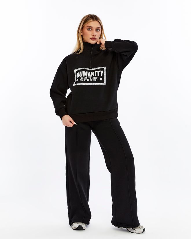 Ouz Fashion Black Tracksuit Oversized Fit With Zip Up Closure Wholesale Clothing Work