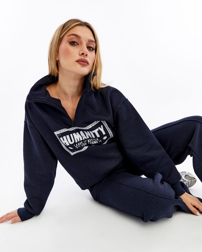 Ouz Fashion Navy Blue Tracksuit Casual Sport Streetwear Zip Up Wholesale Clothing Spring