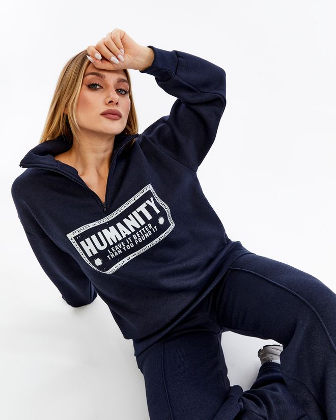 Ouz Fashion Navy Blue Tracksuit Casual Sport Streetwear Zip Up Wholesale Clothing Lounge