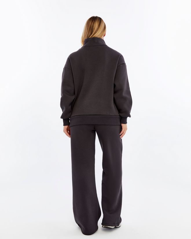 Ouz Fashion Black Tracksuit Set Oversized Fit Letter Print Zip Up Wholesale Clothing Lounge