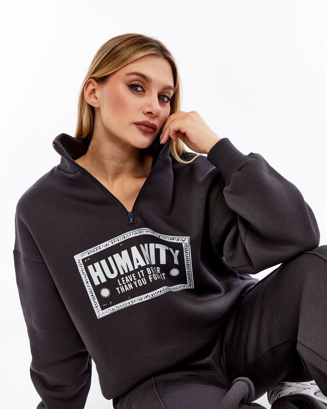 Ouz Fashion Black Tracksuit Set Oversized Fit Letter Print Zip Up Wholesale Clothing 5