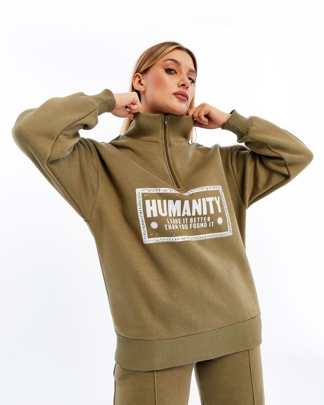 Ouz Fashion Khaki Oversized Fit Tracksuit With Zip Up Wholesale Clothing Spring