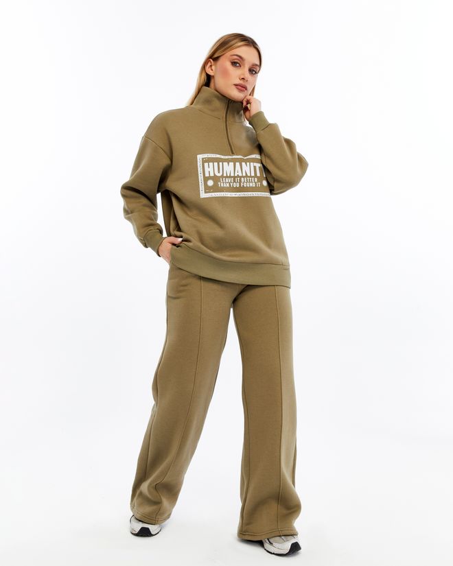 Ouz Fashion Khaki Oversized Fit Tracksuit With Zip Up Wholesale Clothing Sport