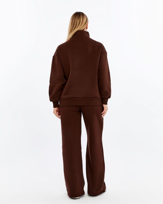 Ouz Fashion Brown Tracksuit With Letter Print High Neck Palazzo Style Wholesale Clothing Lounge