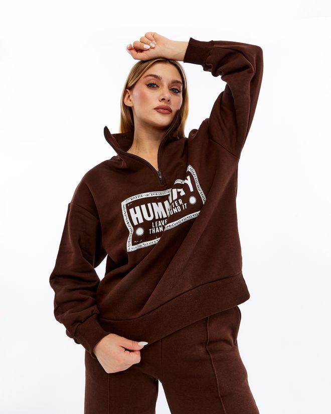 Ouz Fashion Brown Tracksuit With Letter Print High Neck Palazzo Style Wholesale Clothing 5