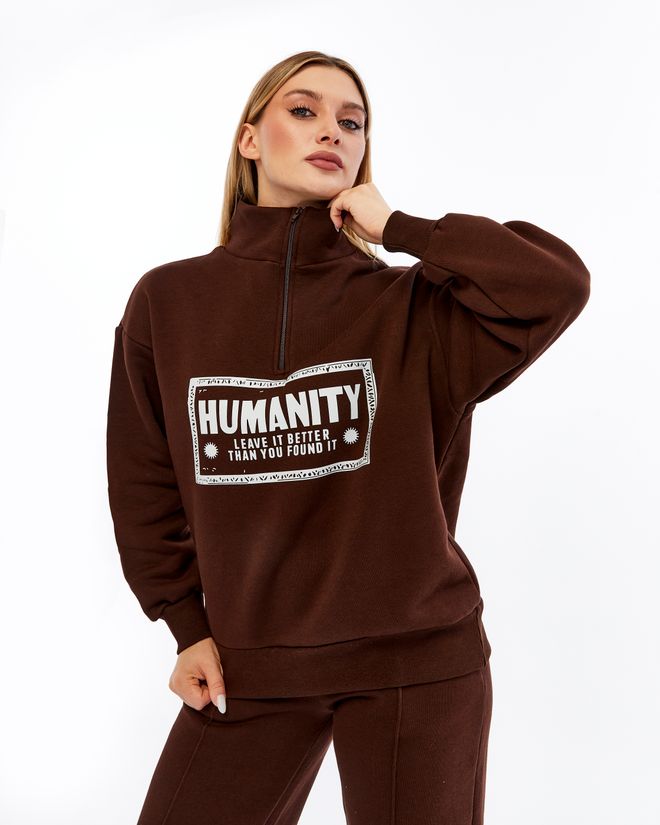 Ouz Fashion Brown Tracksuit With Letter Print High Neck Palazzo Style Wholesale Clothing Work