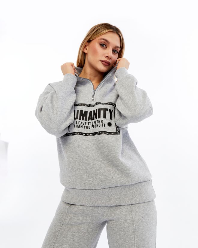 Ouz Fashion Grey Tracksuit With Zip Up Closure And Wide Palazzo Pants Wholesale Clothing Spring