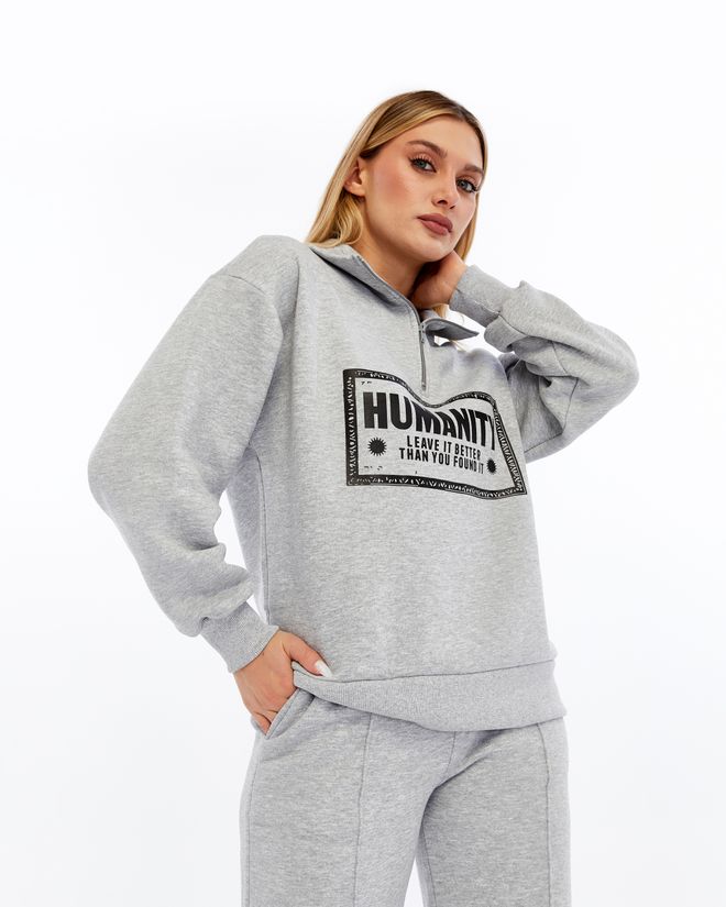 Ouz Fashion Grey Tracksuit With Zip Up Closure And Wide Palazzo Pants Wholesale Clothing Sport