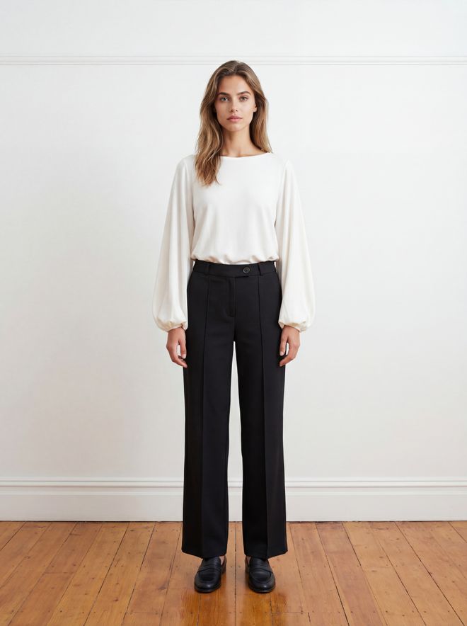 Ouz Fashion بنطال أسود تشينو رسمي خصر مرتفع بقصة مستقيمة ملابس بالجملة غير رسمي