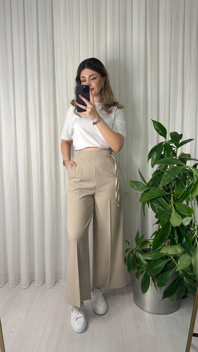 Ouz Fashion Beige Lässig Elegante Palazzo Hose Großhandelskleidung Lässig