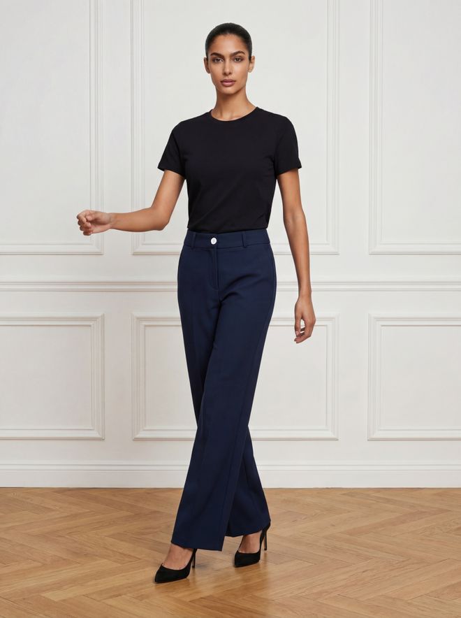 Ouz Fashion Navy Blue Elegant Wide Leg Chinos Pants Wholesale Clothing Formal