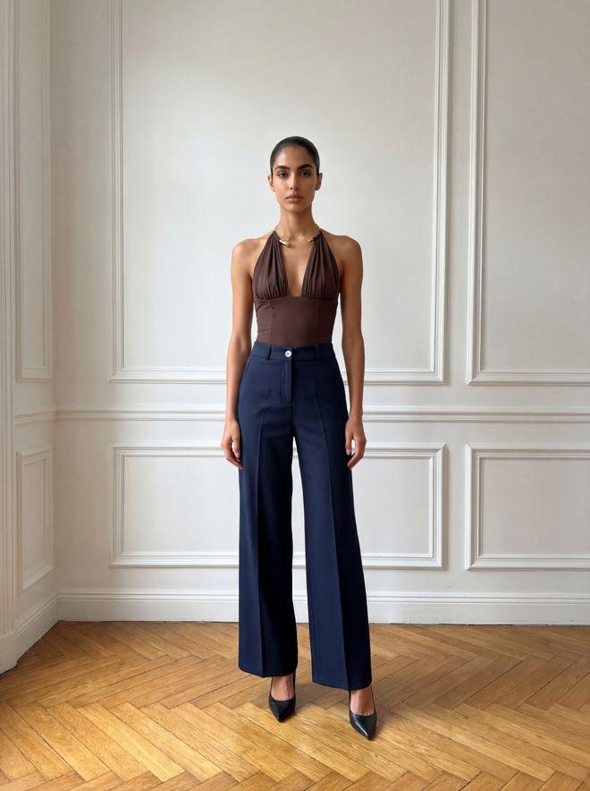 Ouz Fashion Navy Blue Elegant Wide Leg Chinos Pants Wholesale Clothing Work