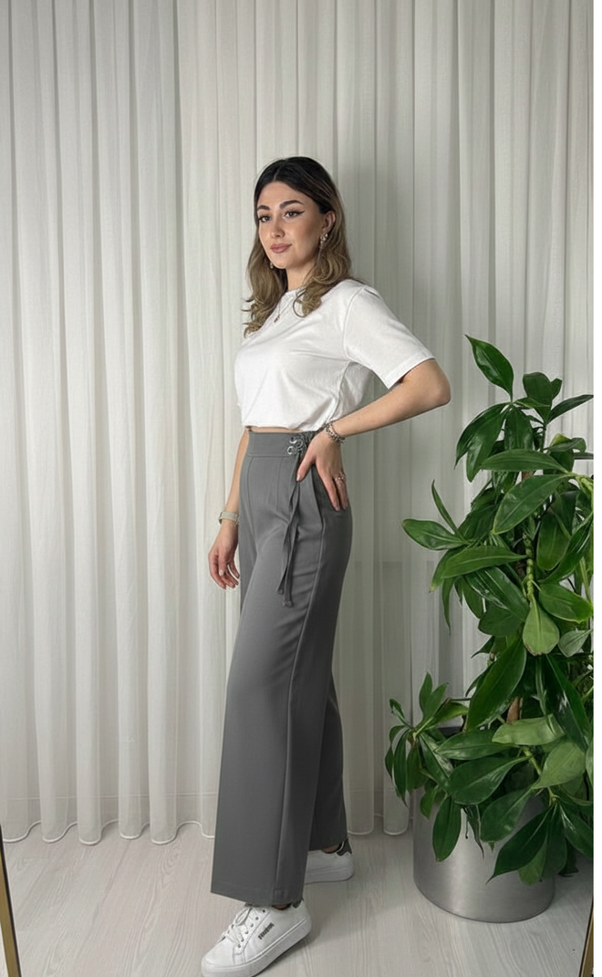 Ouz Fashion Sive Palazzo Hlače S Vezanjem Veleprodaja odjeće Ležerni