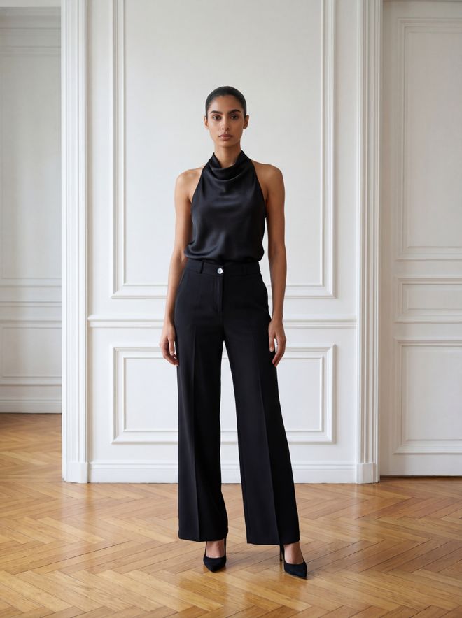 Ouz Fashion Black Elegant Wide Leg Chinos Pants Wholesale Clothing Work