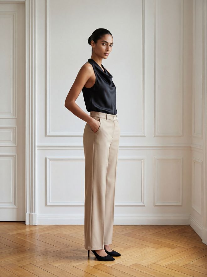 Ouz Fashion Beige Elegante Formale Chino Hose – Gerade Beine Hohe Taille Großhandelskleidung Formal